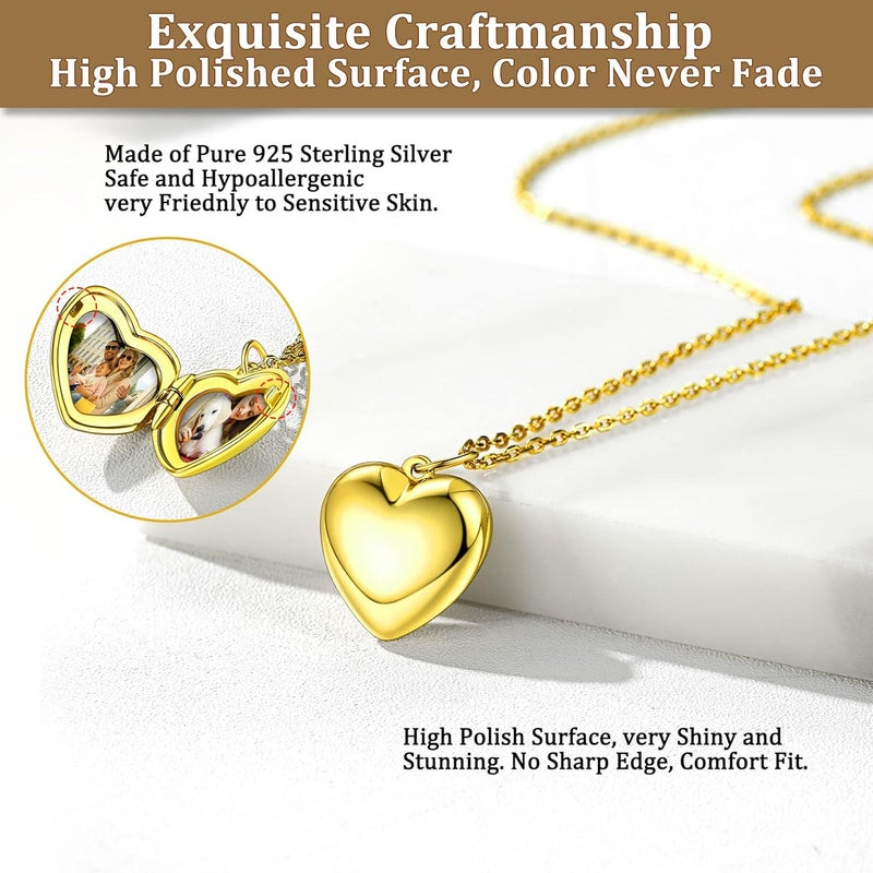 Bestyle Sterling Silver Heart Locket Necklace for Women, Dainty Cute Small Heart Locket Pendant in Gold/Rose Gold/Silver, Love Statement Jewelry Gift for Mother Wife - Image 4